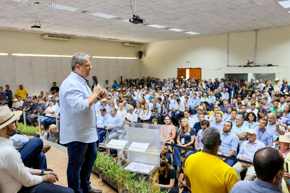Governador de São Paulo, Tarcísio de Freitas, em anúncio durante a Agrishow. Foto: Governo de SP/Divulgação