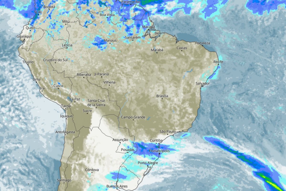 Mapa de previsão de chuva estimada para terça-feira, 25, em todo país | Foto: Meteoblue