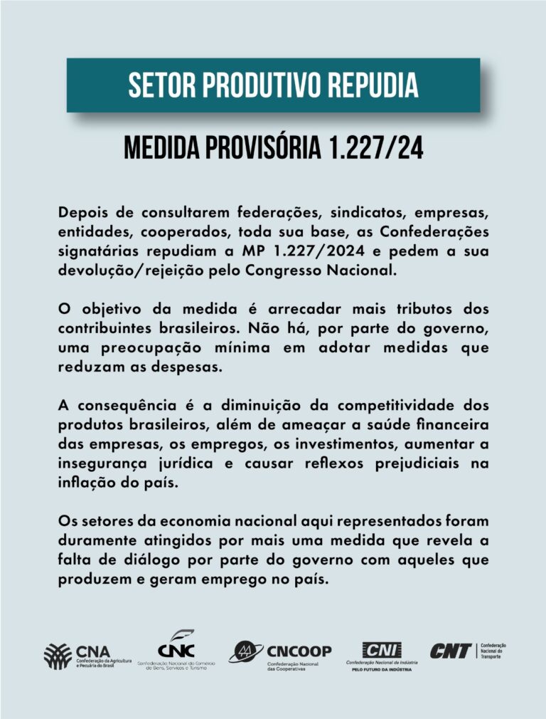 Confederações se unem em repúdio à restrição no uso de créditos do PIS/Cofins