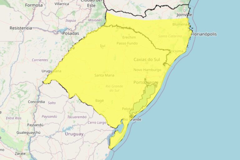 Inmet emite alerta de declínio de temperatura para RS e SC