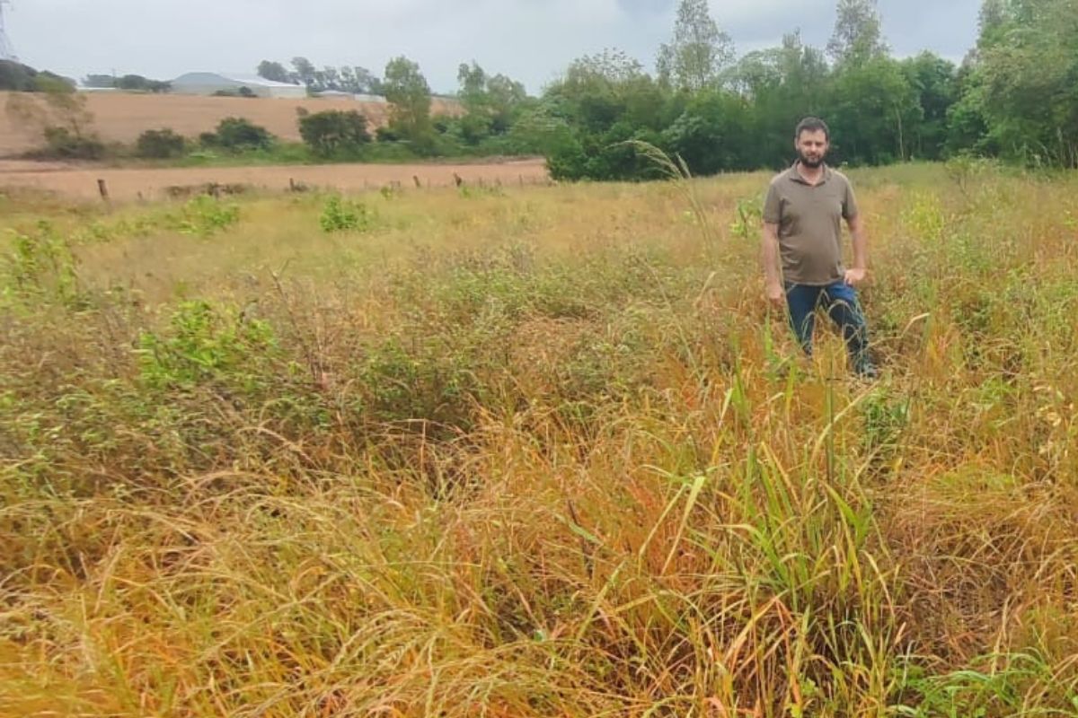 O produtor rural Lucas Scheffer na área que precisa ser preparada para a semeadura da soja no Rio Grande do Sul. Foto: Arquivo Pessoal