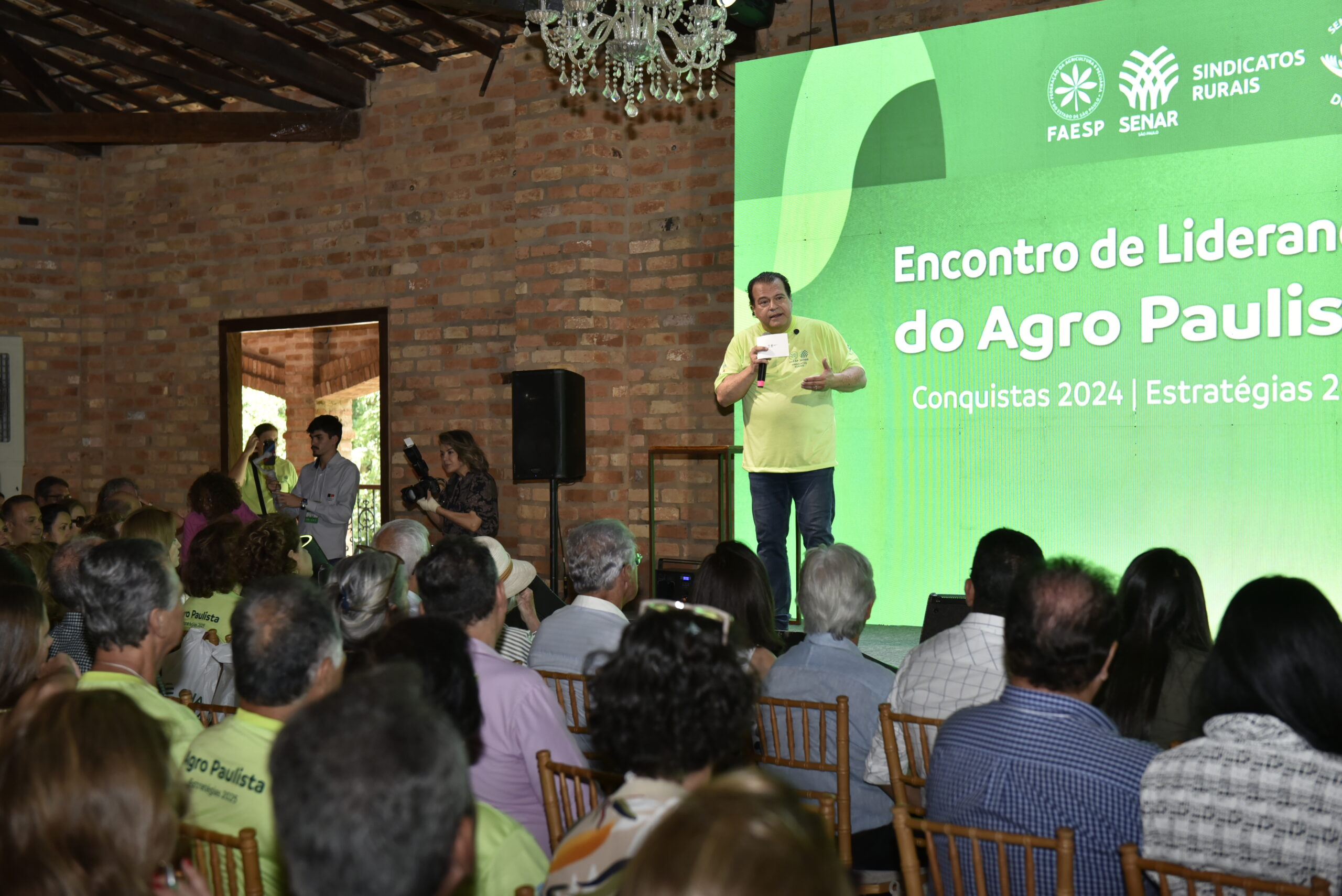 Tirso Meirelles durante balanço de 2024 e apresentação de ações futuras. Foto: Marcelo Catacci/Faesp