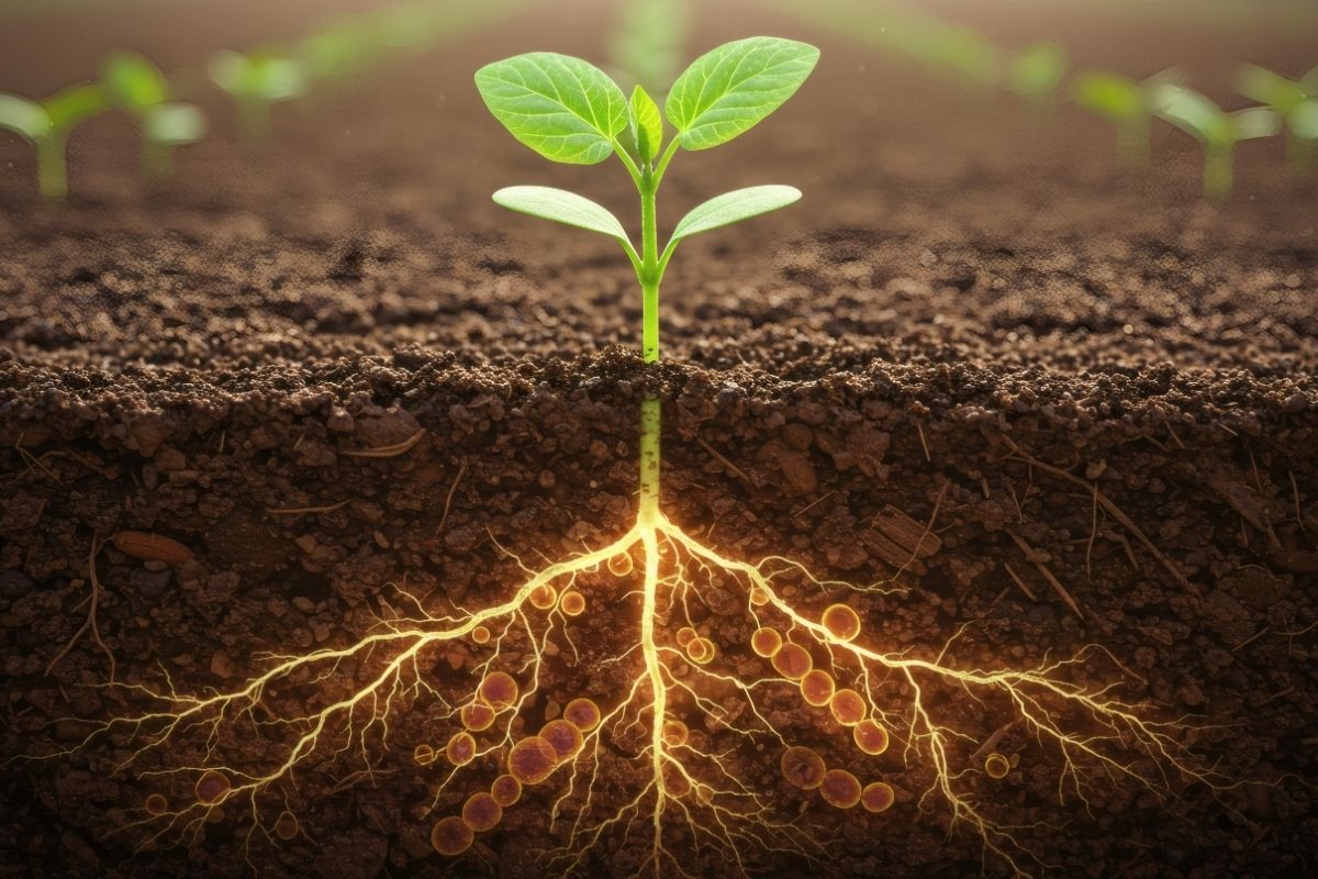 Tecnologia forma um biofilme nas raízes, criando camada que retém água junto ao sistema radicular da planta. | Foto: Adobe Stock